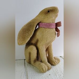 Burlap Easter Bunny Rabbit Home Decor Floppy Ears Sparkles Resin 11" E-2